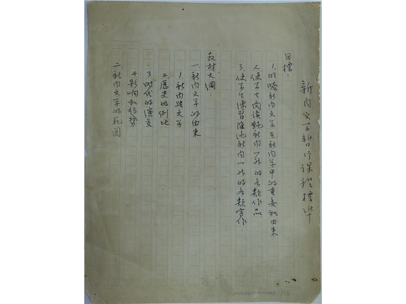 <p>Teaches at World College of Journalism.</p>
<p>&nbsp;</p>
<p><span>(note</span><span>：</span><span>Photograph provided by National Museum of Taiwan Literature; Hai-yin&rsquo;s hand-written teaching materials)</span></p>