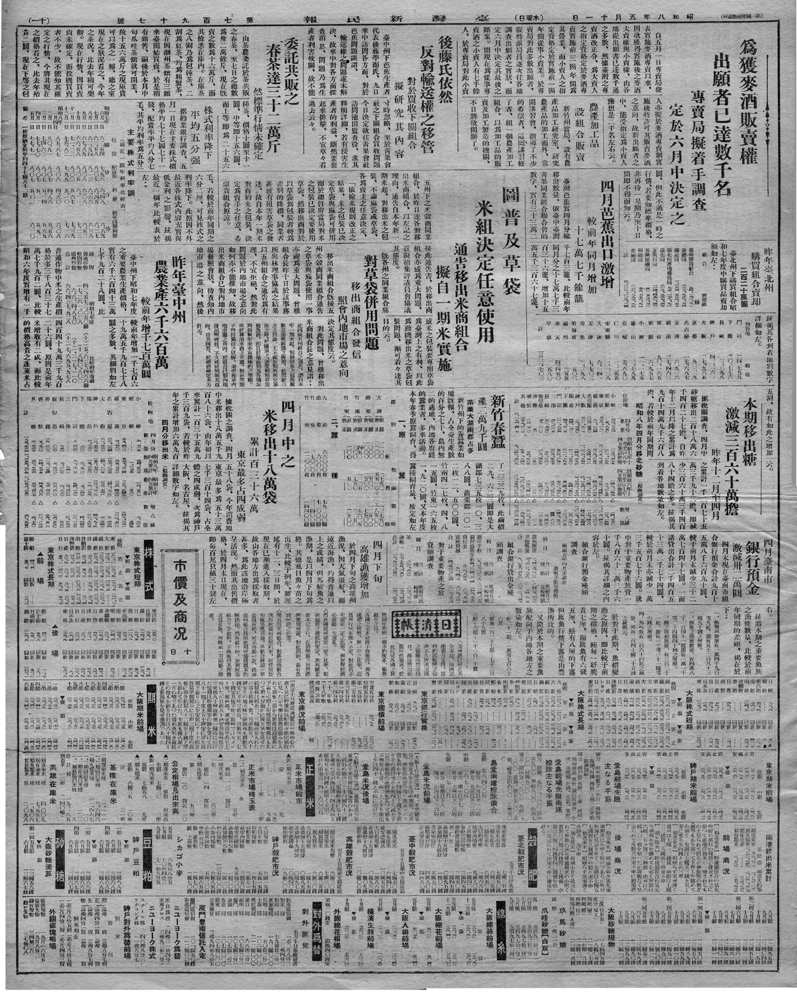 昨年臺中州 農業產六千六百萬