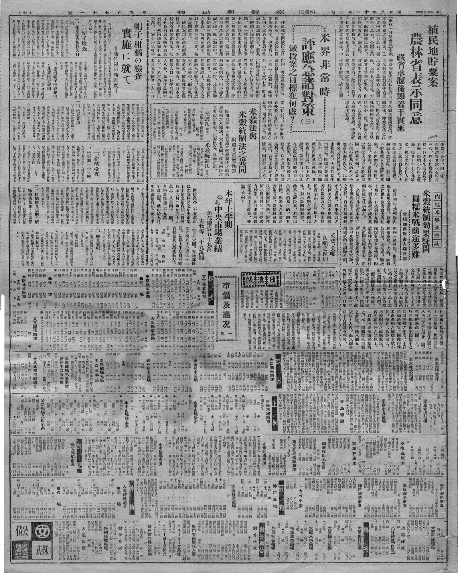 內地米界視察談米榖統制効果疑問圓糯米戰前途多難